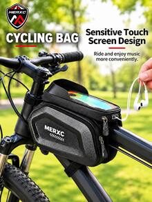 MERXC Brand Large Capacity High Quality Bicycle Front Crossbar/Seat Bag - Adjustable Installation, Suitable For Mountain Bike Handlebars, Black Cycling Gear, Safely Store Phone, Keys, Essentials, Night Riding Applicable, High Visibility Material, Bicycle Accessories - Black - View 2