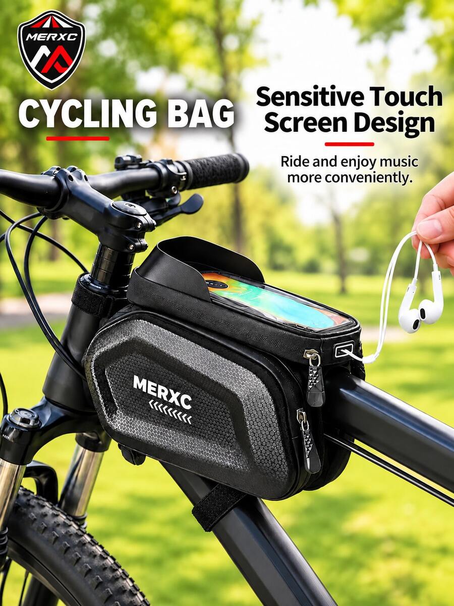 MERXC Brand Large Capacity High Quality Bicycle Front Crossbar/Seat Bag - Adjustable Installation, Suitable For Mountain Bike Handlebars, Black Cycling Gear, Safely Store Phone, Keys, Essentials, Night Riding Applicable, High Visibility Material, Bicycle Accessories