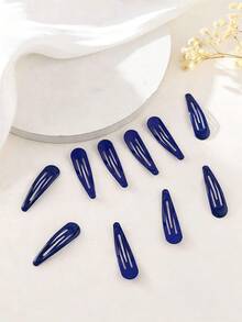 10pcs 5cm Navy Blue Water Drop BB Hair Clips | Elegant Water Drop Design Side-Parting Hair Clips For Daily Commute, Practical Hair Accessories Set, Claw Clips, Hair Claws, Hair Clips, Hair Pins, Hair Accessories - Navy Blue - View 2