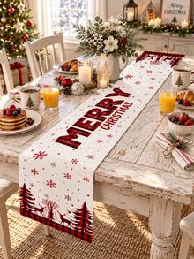 1pc Christmas Table Runner, Red & Black Plaid, Snowflake, Reindeer, Merry Christmas Tree Print, American Country Christmas Table Decor, Suitable For Holiday Dinner Party, Kitchen Dining Table - Multicolor - View 3