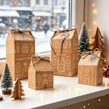 24/1pc Mixed Christmas Gift Boxes, Advent Calendar Gingerbread House Paper Boxes, Christmas New Year Party Gift Packaging Bags Supplies - A - View 6