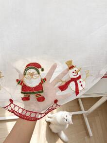 1pc Christmas Winter Snowman & Santa Claus Embroidered Curtain Valance, Kitchen Bedroom Window Decor, Rod Pocket Polyester Material, Holiday Decoration - Multicolor - View 2