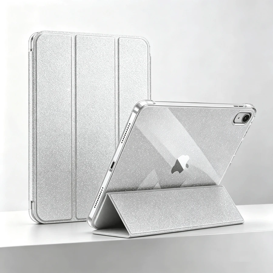 Transparent Starry Glitter Tri-Fold Protective Case, Compatible With IPad 10th Gen 10.9 Inch And 11th Gen (A16), Auto Sleep/Wake, Solid Color Tablet Protective Cover With Stand - Silver - View 1