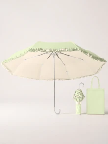 Lace Trim Folding Umbrella, Curved Handle Design, Dual-Use Sun And Rain Protection, Silver Coating Sun Umbrella, Colorful Inner Coating, UV Protection, Portable Pocket Umbrella - Multiple Styles - View 18