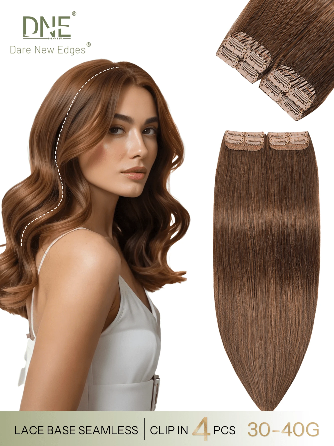 DNE HAIR 4Pcs Straight Clip In Human Hair Extensions, 8 Clips Double Weft Invisible Design 4# Middle Brown Real Human Hair, 12-18 Inch, Long Lasting & Anti-Shedding,Soft Thick Texture, Suitable For Full Head Wear, Daily Wear, Holiday Cosplay&Seasonal Matching - S4 - View 1