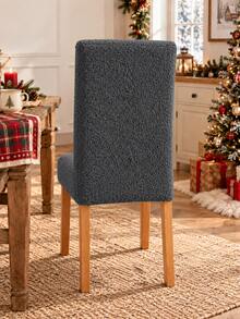 1/2/4pcs Granulated Cashmere Plush Elastic Thickened Solid Color Dining Table And Chair Covers, Suitable For Various Occasions And Holidays, Including Christmas Chair Covers, Banquet Chair Covers, Party Chair Covers, And Kitchen Chair Covers. - Grey - View 5