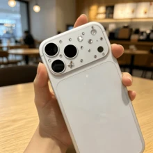 1pc Silver Matte Transparent Lens Protector Film, Rhinestone Decor Sticker, PET Electrostatic Adsorption No Residue, Hollow Camera Design For Easy Photography, Anti-Scratch Lens Protection Sticker, Compatible With Iphone 18pro/18 Pro Max/17pro/17pro - Silver - View 3