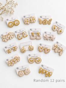 24/12/4 Piezas / Juegos de Pendientes de Acero Inoxidable, con Diseños Geométricos, de Estrella de Mar, Florales, en Forma de Corazón y Asimétricos. (Envío Aleatorio) - Multicolor - Ver 10