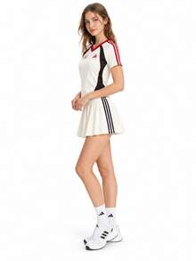 Adidas Summer Jersey-Style Breathable Women's Crew Neck Short Sleeve T-Shirt - White/Black/Red - View 3