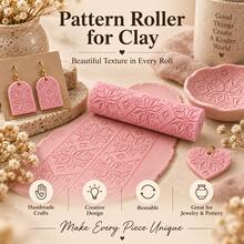 Star Of Bethlehem Embossed Clay Roller, 3D Printed PLA Pottery Texture Roller, Suitable For Polymer Clay, Soft Clay, Air Dry Clay, Ceramic Embossing Tool, DIY Crafts, Sculpture, Hand-Molding, Floral Pattern Printing Roller, Studio Ceramic Making Supplies - Star Of Bethlehem Pink - View 3