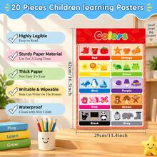 20Pcs A3 Kids Educational Learning Posters, Alphabet Numbers Shapes Colors Weather Solar System Wall Charts, Preschool Homeschool Classroom Teaching Aids For Toddlers - Multicolor - View 3