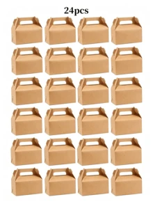 12/24pcs Large Capacity Thickened Kraft Paper Foldable Portable Packaging Boxes, One-Piece Hollow Handle Design, Durable Tear-Resistant, Space-Saving Solid Color Gift Boxes, Suitable For Takeout Delivery, Gifting, Party Celebrations And Daily Use - View 12