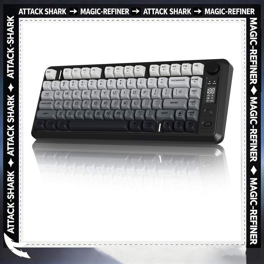 ATTACK SHARK X Freewolf M75 Wireless Gaming Keyboard, Dual-Mode Bluetooth 2.4G, Gradient PBT Keycaps, OLED Display & Knob Control, Rainbow Backlight, 82-Key Compact Anti-Ghosting Keyboard, Compatible With PC Mac Laptop - View 1