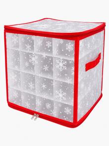 Christmas Ornament Storage Box, Foldable Transparent Bauble Container With Dividers, Dual Zipper Holiday Decoration Organizer With Carry Handle, Snowflake Print Cube Storage Case For Christmas Balls & Seasonal Decor - Multicolor - View 12