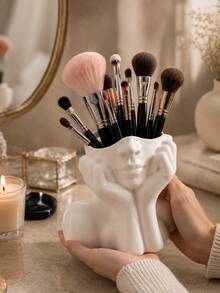 Ceramic-Texture Makeup Brush Holder Luxury Facial Sculpture Organizer Box Fashion Vanity Makeup Brush Rack For Makeup Tool Storage - Multicolor - View 2