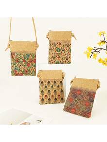 Bohemian Style Cork Women's Crossbody Bag, Vintage Print Phone Bag, Lightweight Adjustable Shoulder Strap Bag, Suitable For Travel And Daily Use - Multicolor - View 1