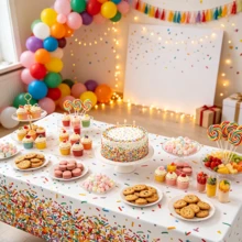 2pcs Colorful Candy Disposable PE Tablecloth, 54*108inch Rectangular Colored Paper Tablecloth, Suitable For Birthday Wedding Party Ice Cream Theme Party Supplies - Rainbow Candy - View 3