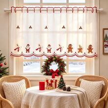 1pc Christmas Winter Snowman & Santa Claus Embroidered Curtain Valance, Kitchen Bedroom Window Decor, Rod Pocket Polyester Material, Holiday Decoration - Multicolor - View 7
