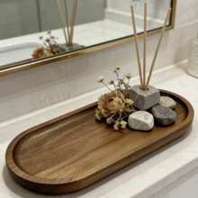 Fashionable Decorative Wooden Tray, Cosmetic Storage Tray, Perfume Holder Tray, Decorative Tray, Multi-Purpose Tray, Home Decor, Bathroom Decor, Room Decor, Suitable For Restaurant, Home, Room, Living Room, Bathroom, Meeting The Needs Of Various Users. - Brown - View 5