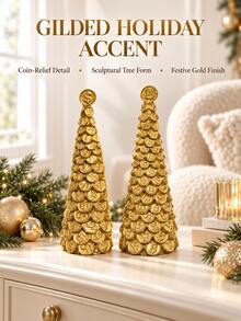 1pc Golden Coin Tree Desktop Ornament, Dollar Or Bitcoin Symbol Stacked Design, Compact Decorative Figurine For Home Office, Bookshelf, Reception Desk, Living Room And Entryway Accent - New - View 3