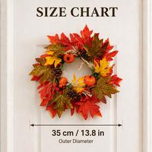 1piece Of 35cm Large Autumn Maple Leaf Decoration Flower Wreath, Small Pumpkin Pine Cone, Red Fruit, Wheat Ear Combination For Landscaping, Can Be Hung At The Front Door Fireplace, Foyer Dining Table, Halloween Harvest Season Home Soft Decoration Pe - Multicolor - View 10