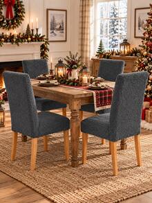 1/2/4pcs Granulated Cashmere Plush Elastic Thickened Solid Color Dining Table And Chair Covers, Suitable For Various Occasions And Holidays, Including Christmas Chair Covers, Banquet Chair Covers, Party Chair Covers, And Kitchen Chair Covers. - Grey - View 4