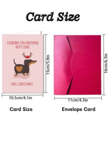 A Set Of Dachshund Illustration Christmas Cards (With Envelopes), Suitable For Family And Friends, 1 Card, Gift Card - A - View 2
