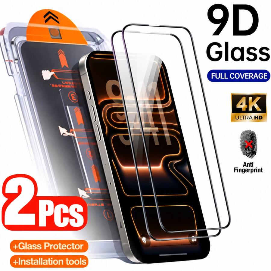 CASECOPS 2Pcs Full Coverage High Definition Transparent Screen Protector With Automatic Mounting Tools And Automatic Alignment Tools, Compatible With IPhone 18 Pro/18 Pro Max/17/16/15/14/13/12/11/XS Max/XR Series, 9H+ Hardness Tempered Glass, Full Coverage, Anti-Fingerprint, Anti-Scratch, No Bubbles, Easy To Install, Suitable For Phone Cases And Accessories - 2Pcs - View 1