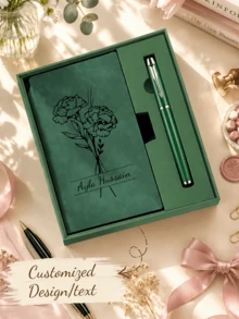 Personalized Birth Flower Notebook Set, Custom Name Journal With Pen & Gift Box, A6 Floral Notebook Christmas Gift For Women, Bridesmaids Teachers Graduation Students, Holiday Stocking Stuffers Keepsake Journal For Writing Memory - A6 Softcover Notebook - Black & White - View 1