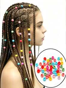 50pcs Mixed Color Heart, Round Bead, Pentagram, Clover Mini Hair Clips, Various Styles For Daily, Party, Workout Braided Hairstyles, Perfect Gift - Multicolor - View 8
