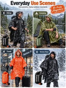 Portable Raincoat, Multi-Functional Emergency Raincoat, Survival Raincoat, Warm Raincoat, Hypothermia Prevention, Suitable For Commuting, Hiking, Traveling, Camping And Mountaineering, Essential For Rain And Snow Weather Travel - Multicolor - View 8