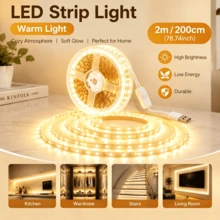 High Brightness LED Light Strip, Flexible LED Light Bar, USB Powered, With Button Switch, TV Background Decoration Light, Warm White/Cool White, Easy Installation, Suitable For TV Background, Bedroom, Living Room, Hallway, Kitchen, DIY Decoration - White - View 14