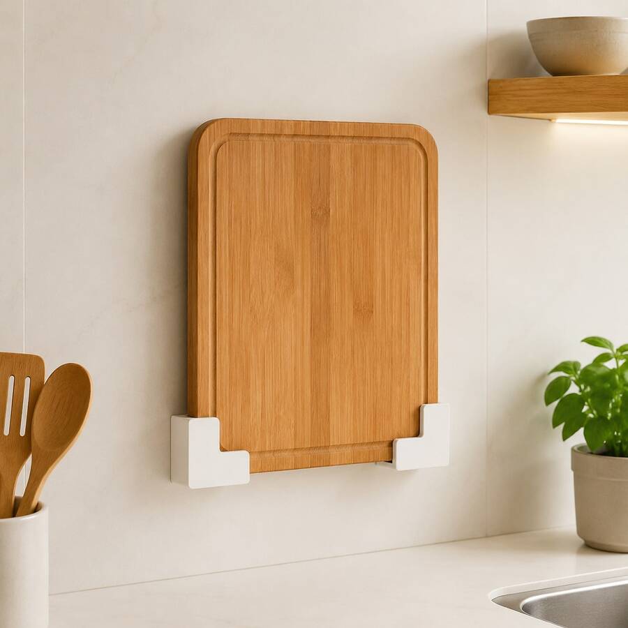 4/2pcs No‑Drill Wall‑Mounted Cutting Board Holder, Space‑Saving Kitchen Chopping Board Storage Rack, Kitchen Organizer Accessories - Silver - View 1