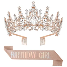 Princess Birthday Girl Crown Tiara Sash Rhinestone Crystal Crown Glitter Sash For Girls Birthday Party Headband Hair Accessories - Multicolor - View 19