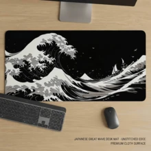 Large Black Wavy Mouse Pad, Gaming Office Home Artistic Design, Rubber Base, Suitable For PC Laptop, Back To School Desktop Accessory, Office Supplies, Mouse Pad Set, Keyboard Pad, Study Pad, Suitable As Gift For Friends And Family - Black Wave - View 7