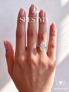 1件 1/2/3克拉閃耀橢圓形訂婚戒指/結婚戒指，女士承諾戒指/永恆戒指，精緻珠寶禮物 - 金色 - 查看 3