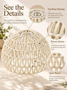 Kap Lampu Gantung Rotan Anyam Gaya Bohemian, Kap Lampu Gantung Tenun Tangan dengan Efek Cahaya Hangat, Dekorasi Rustic untuk Kamar Tidur, Ruang Tamu, Ruang Makan, Kafe dan Rumah, Aksesori Pencahayaan Farmhouse Bohemian - A - View 7