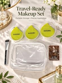Water-Activated Makeup Sponge, Teardrop-Shaped Foundation Puff, Wet-Use Face Makeup Applicator, Finger-Hold Handle Puff, Soft Reusable Makeup Sponge, Suitable For Liquid Foundation Application, Flawless Makeup Tool - Multicolor - View 2