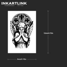 INKARTLINK 1pc Veiled Angel Gothic Icon Tattoo Sticker, Temporary Waterproof Body Art Tattoo Sticker, Lasts 2-5 Days, Water Transfer Color Tattoo Sticker, Suitable For Men And Women, Essential For People, Party Essential Decoration, Festival Carnival Body Decoration - Black - View 5