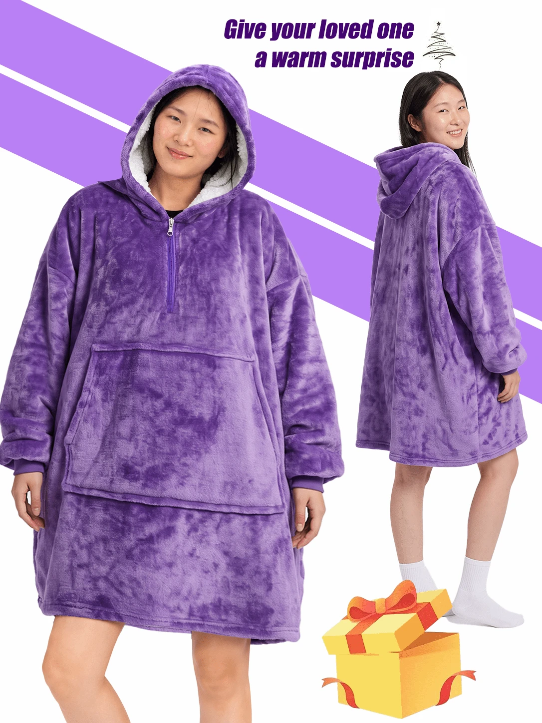 1pc Oversized Solid Color Plus Size Hoodie Sweatshirt Couple Thickened Warm Fleece Hooded Outerwear Pajamas Loungewear - Multicolor - View 1