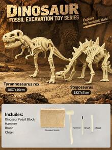 1pc Dinosaur Fossil Excavation Toy (With Free Tools) - Tyrannosaurus Rex/Triceratops Etc., Children's DIY Puzzle Treasure Hunt Toy, Suitable For Boys And Girls - Each Box Contains Dinosaur Fossil Plaster + 3 Tools - View 29