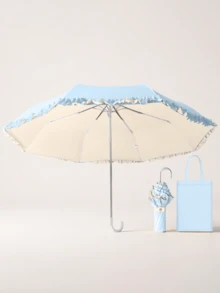 Lace Trim Folding Umbrella, Curved Handle Design, Dual-Use Sun And Rain Protection, Silver Coating Sun Umbrella, Colorful Inner Coating, UV Protection, Portable Pocket Umbrella - Multiple Styles - View 17