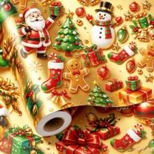 1pc Deep Red Gift Wrapping Paper, Pattern Includes Cats, Christmas Trees, Snowflakes, Christmas Bells, Total Length 17*197 Inches (43*500cm), Exquisite Gift Wrapping Paper, Suitable For Christmas, Thanksgiving, Halloween - A - View 10