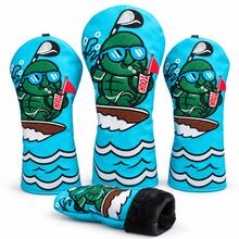 Golf Club Headcover Set, Embroidered Turtle Surfing Pattern, Protective Golf Club Headcovers For Driver, Fairway Wood, Hybrid, Unisex - Turtle - View 1