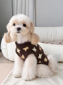 1pc Melad Classic Vintage Style High Neck Pet Sweater, Autumn/Winter Warm Knitted Pullover, Suitable For Bichon, Friesian, Schnauzer Small And Medium Dogs, Cats And Dogs - Brown - View 4