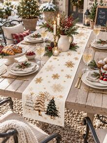 1 buah Taplak Meja Natal, Motif Kepingan Salju Emas, Pohon Natal Klasik, Motif Bintang, Dekorasi Meja Natal Gaya Pedesaan Amerika, Cocok untuk Pesta Makan Malam Liburan, Meja Makan Dapur - MultiWarna - View 10