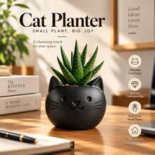 Bohemian Style Mini Cat Planter, Lightweight Polished Asymmetrical Plastic Cat Flower Pot, Home Office Windowsill Desktop Decoration, Unique Gift For Plant And Cat Lovers - Cat-shaped Flower Pot - View 3