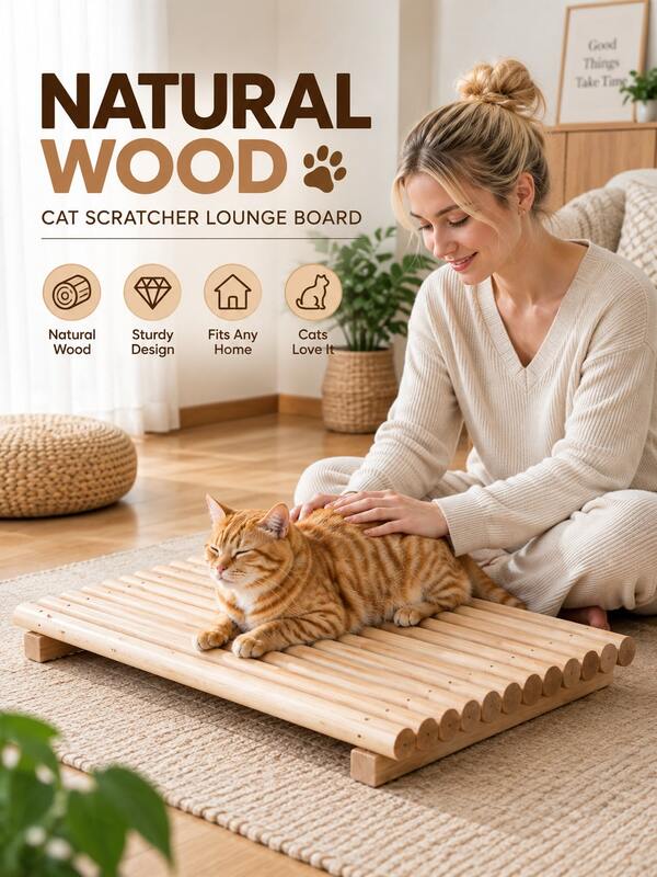 Solid Wood Cat Scratcher, Durable And Non-Flaking; Natural Wooden Cat Lounging Platform-Dual-Purpose Furniture For Cats To Scratch And Rest