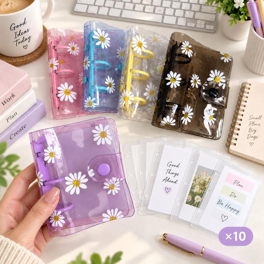 3-rings Daisy binder förvaringsset med 10 innerfickor i PVC - Flerfärgad - Visa 1