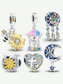 1pc Sunflower & Bee Pendant, Suitable For Women's Bracelet, Bangle DIY Jewelry Making And Daily Wear Accessories - Silver - View 9